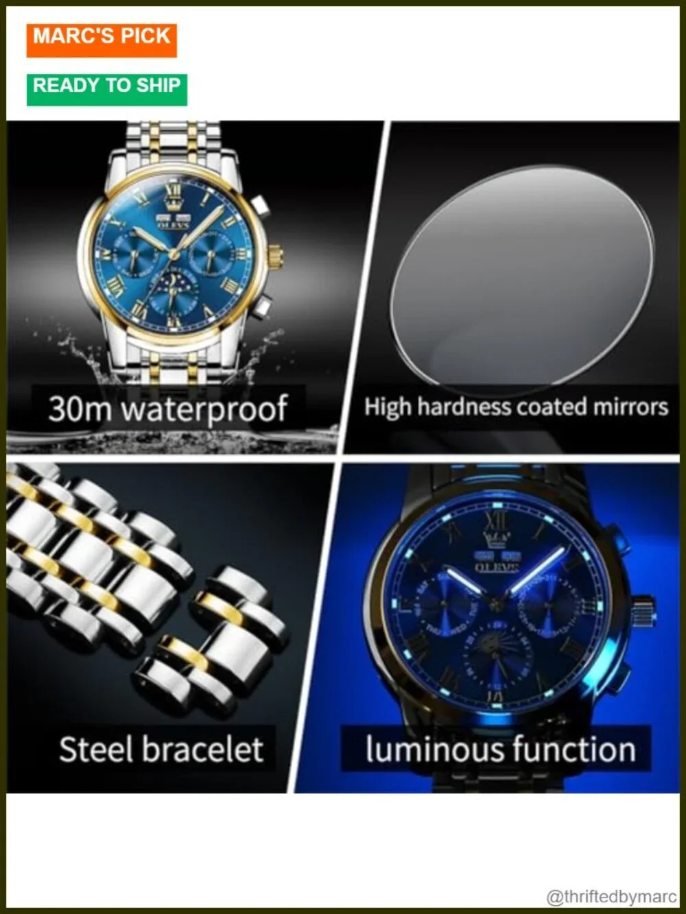 Men's Automatic Self-Winding Mechanical Dress Watch Stainless Steel Waterproof